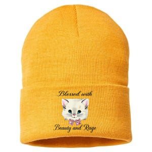 Blessed With Beauty And Rage Cute Lovely Cat Sustainable Knit Beanie