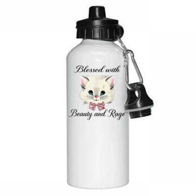 Blessed With Beauty And Rage Cute Lovely Cat Aluminum Water Bottle 