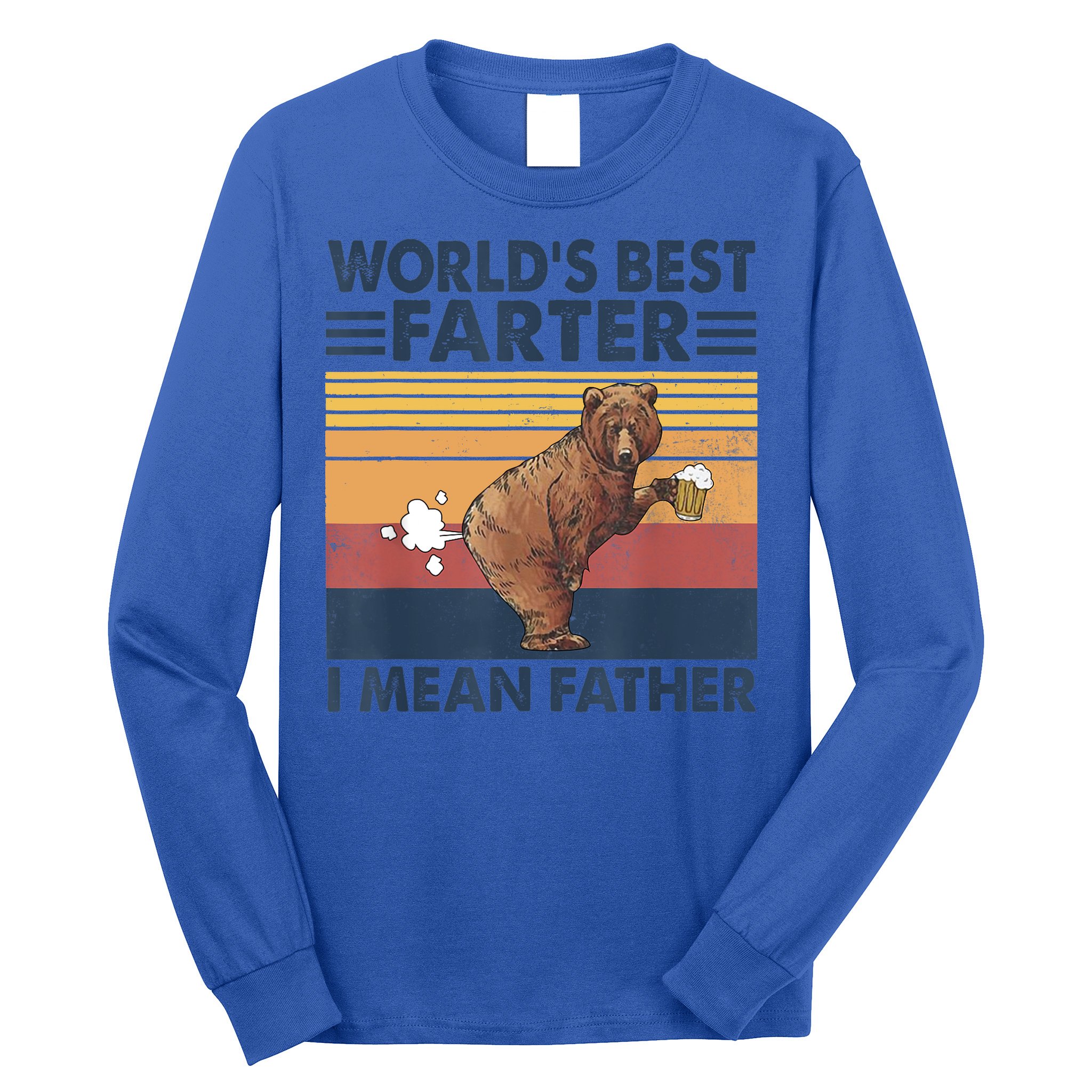 Bear World's Best Farter Gift I Mean Father Vintage Retro Gift Long Sleeve Shirt