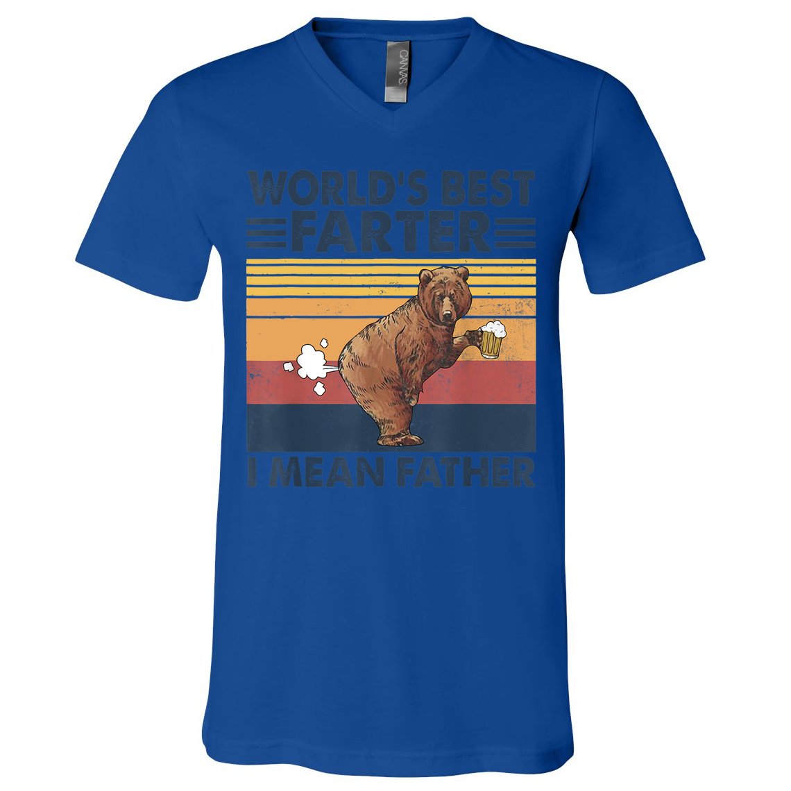 Bear World's Best Farter Gift I Mean Father Vintage Retro Gift V-Neck T-Shirt