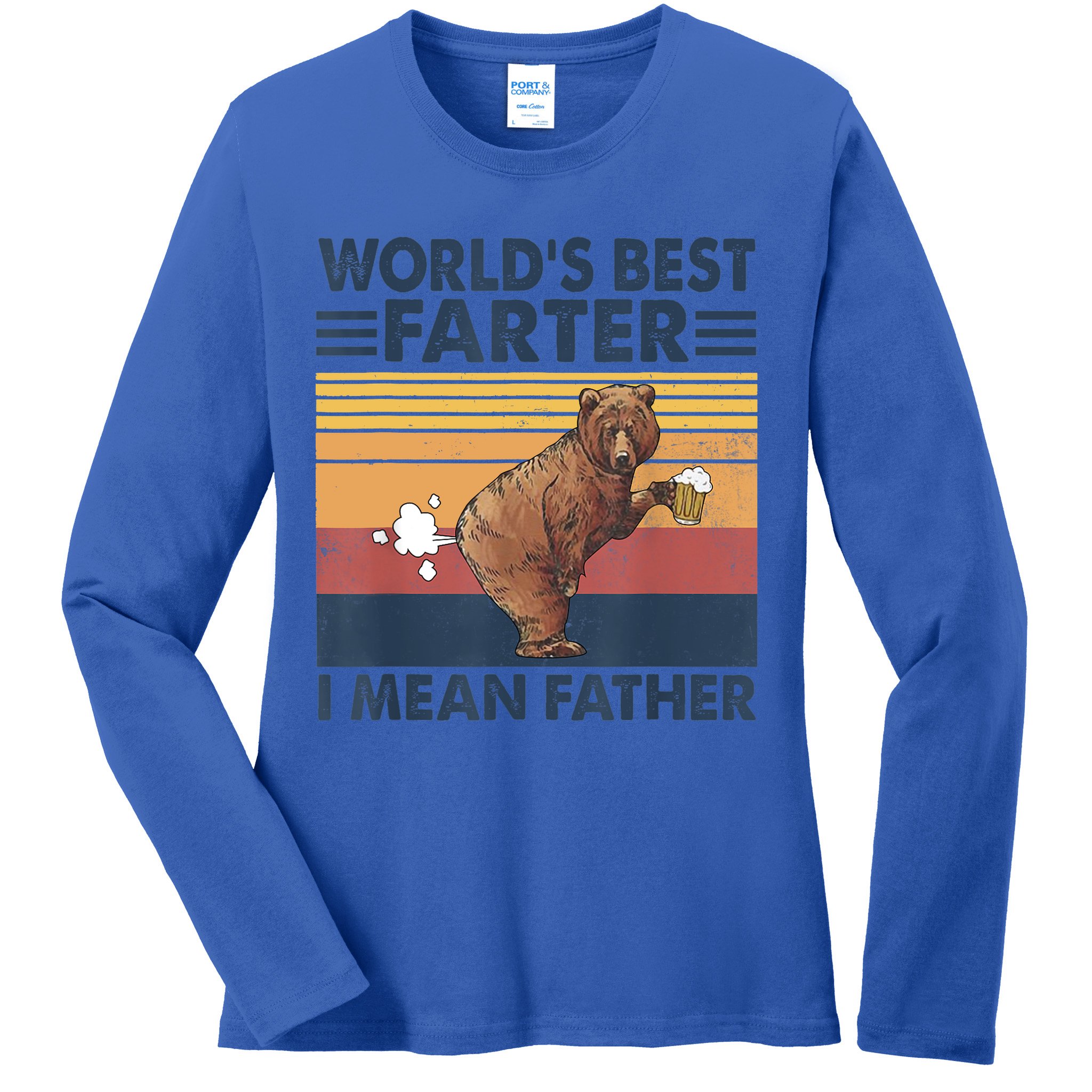 Bear World's Best Farter Gift I Mean Father Vintage Retro Gift Ladies Long Sleeve Shirt