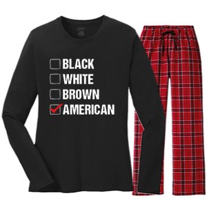 Black White Brown American Women's Long Sleeve Flannel Pajama Set 