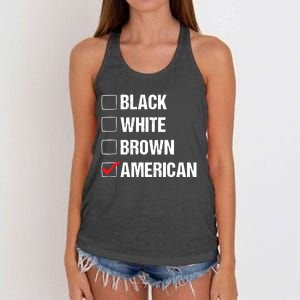 Black White Brown American Women's Knotted Racerback Tank