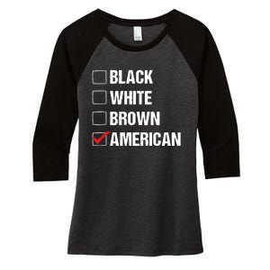 Black White Brown American Women's Tri-Blend 3/4-Sleeve Raglan Shirt