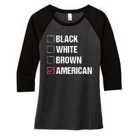 Black White Brown American Women's Tri-Blend 3/4-Sleeve Raglan Shirt