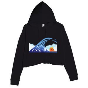 Blue Wave Crop Fleece Hoodie