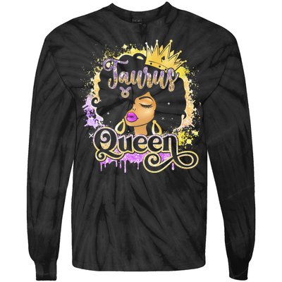 Black Wo Birthday Melanin Taurus Queen Tie-Dye Long Sleeve Shirt