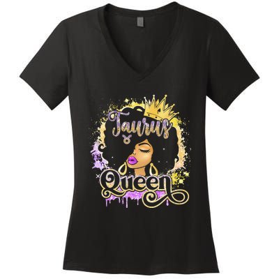 Black Wo Birthday Melanin Taurus Queen Women's V-Neck T-Shirt