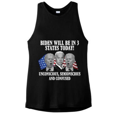 Biden Will Be In 3 States Today Funny Confused Joe Biden Ladies PosiCharge Tri-Blend Wicking Tank