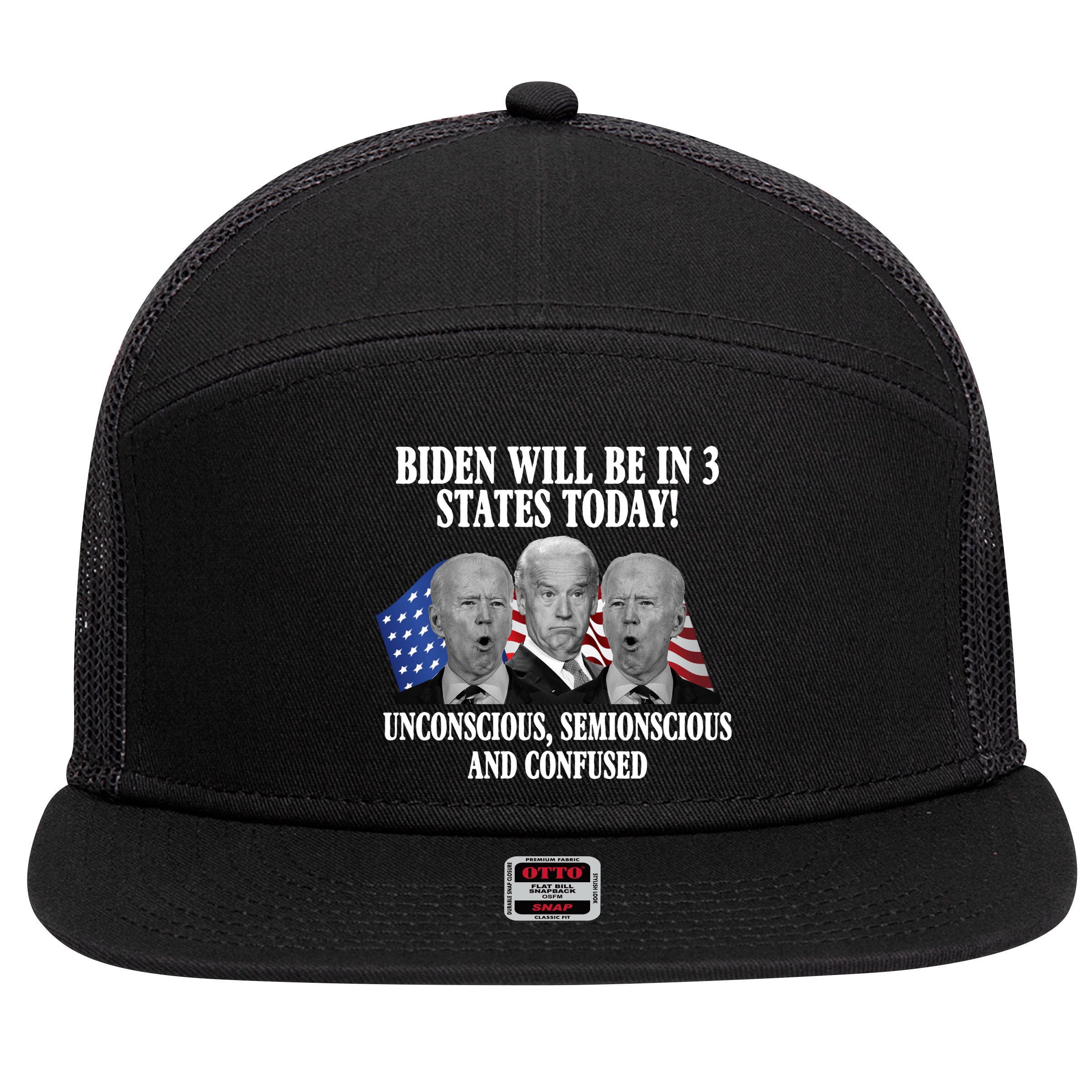 Biden Will Be In 3 States Today Funny Confused Joe Biden 7 Panel Mesh Trucker Snapback Hat