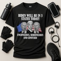 Biden Will Be In 3 States Today Funny Confused Joe Biden Cooling Performance Crew T-Shirt