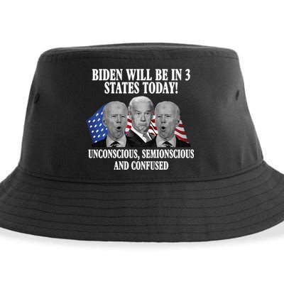Biden Will Be In 3 States Today Funny Confused Joe Biden Sustainable Bucket Hat