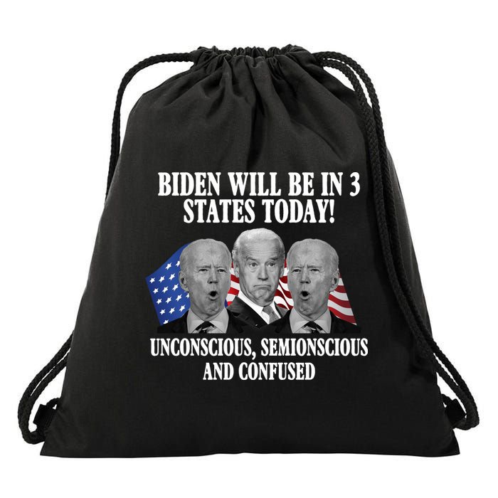Biden Will Be In 3 States Today Funny Confused Joe Biden Drawstring Bag