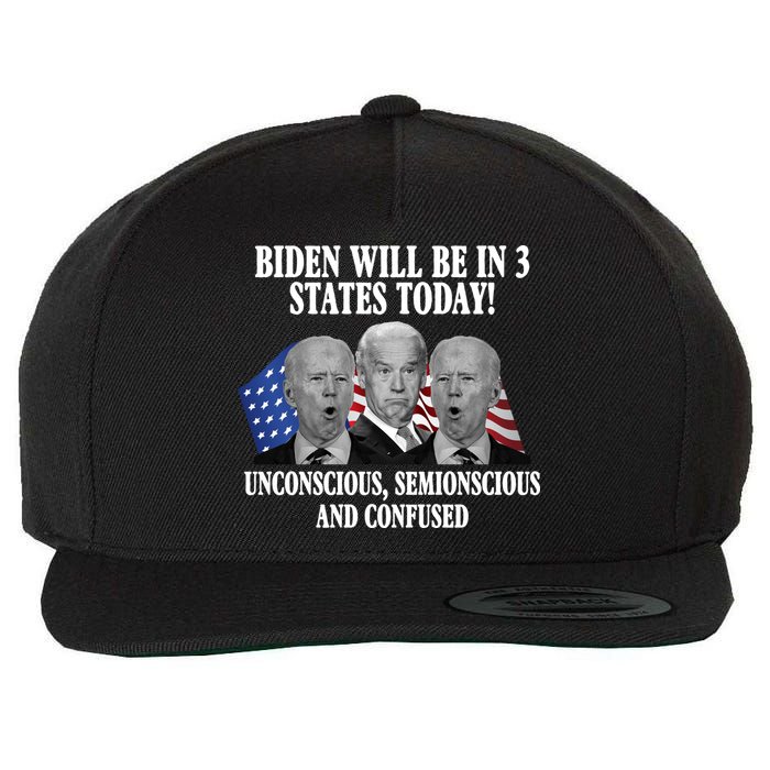 Biden Will Be In 3 States Today Funny Confused Joe Biden Wool Snapback Cap