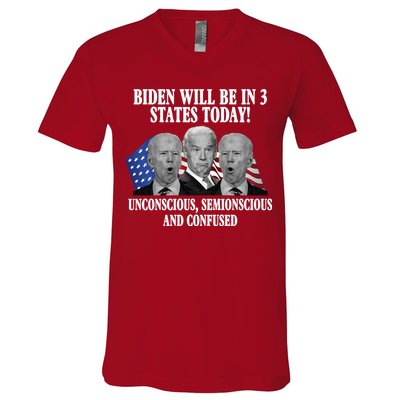 Biden Will Be In 3 States Today Funny Confused Joe Biden V-Neck T-Shirt
