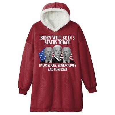 Biden Will Be In 3 States Today Funny Confused Joe Biden Hooded Wearable Blanket