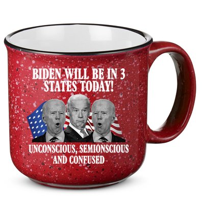 Biden Will Be In 3 States Today Funny Confused Joe Biden 15oz Campfire Ceramic Mug