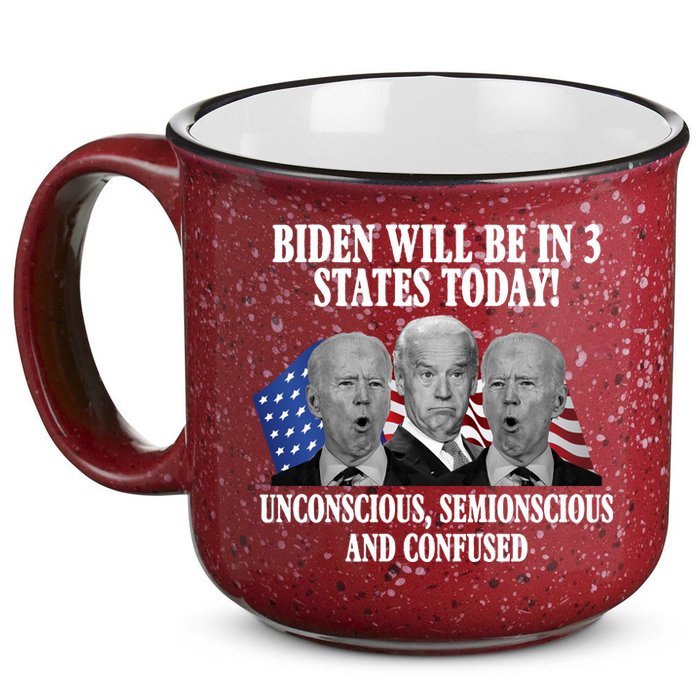 Biden Will Be In 3 States Today Funny Confused Joe Biden 15oz Campfire Ceramic Mug
