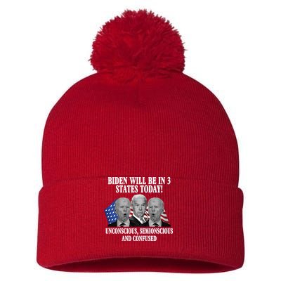 Biden Will Be In 3 States Today Funny Confused Joe Biden Pom Pom 12in Knit Beanie