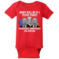 Biden Will Be In 3 States Today Funny Confused Joe Biden Baby Bodysuit