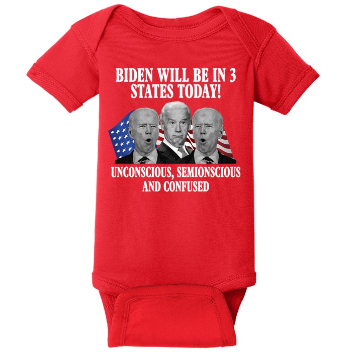 Biden Will Be In 3 States Today Funny Confused Joe Biden Baby Bodysuit