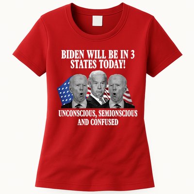 Biden Will Be In 3 States Today Funny Confused Joe Biden Womens T-Shirt
