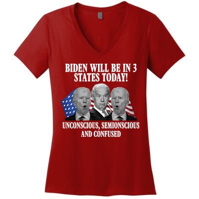 Biden Will Be In 3 States Today Funny Confused Joe Biden Women's V-Neck T-Shirt