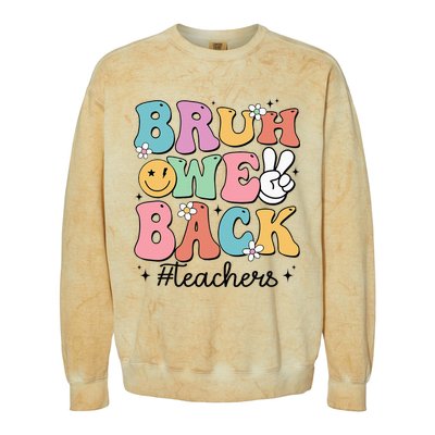 Bruh We Back Teachers Back To School Groovy Funny Colorblast Crewneck Sweatshirt