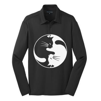 Black White Cat Yin And Yang For Women And Daddy Silk Touch Performance Long Sleeve Polo