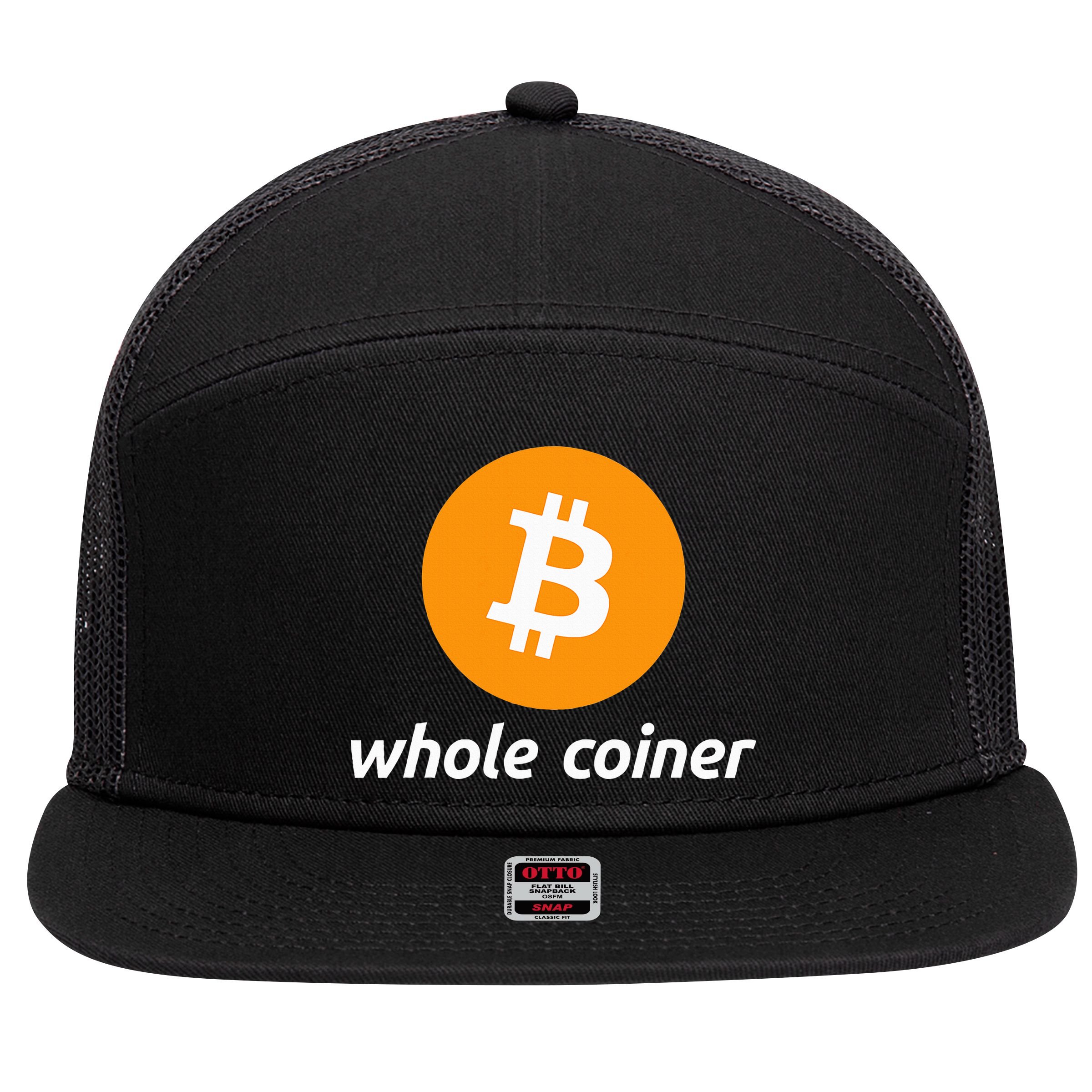 Bitcoin Whole Coiner 7 Panel Mesh Trucker Snapback Hat