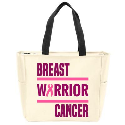 Breast Warrior Cancer Ribbon Zip Tote Bag