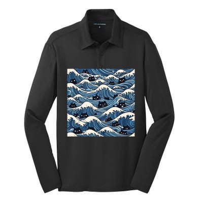 Blue Wave Cat Ladies For Kamala Harris President 2024 Silk Touch Performance Long Sleeve Polo