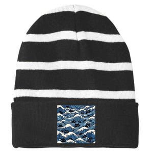 Blue Wave Cat Ladies For Kamala Harris President 2024 Striped Beanie with Solid Band