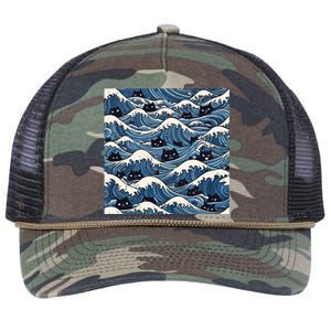 Blue Wave Cat Ladies For Kamala Harris President 2024 Retro Rope Trucker Hat Cap