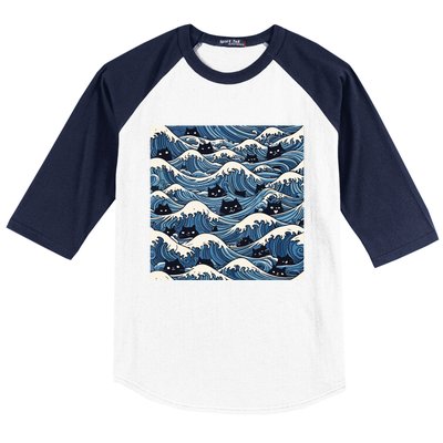 Blue Wave Cat Ladies For Kamala Harris President 2024 Baseball Sleeve Shirt