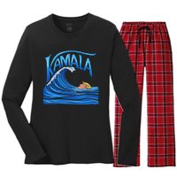 Blue Wave Cat For Kamala Harris Trump Women's Long Sleeve Flannel Pajama Set 