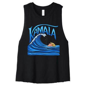 Blue Wave Cat For Kamala Harris Trump Women's Racerback Cropped Tank