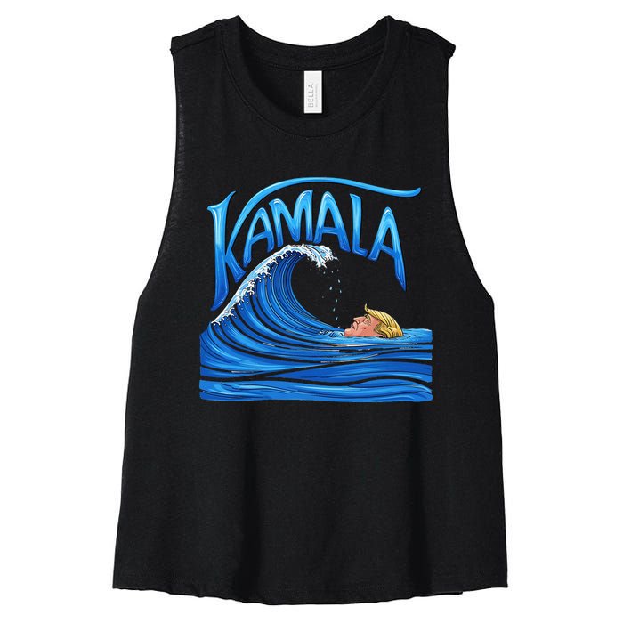 Blue Wave Cat For Kamala Harris Trump Women's Racerback Cropped Tank