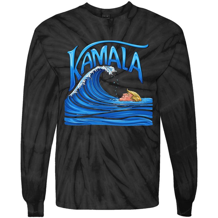 Blue Wave Cat For Kamala Harris Trump Tie-Dye Long Sleeve Shirt