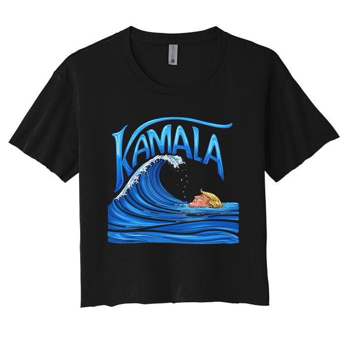 Blue Wave Cat For Kamala Harris Trump Women's Crop Top Tee