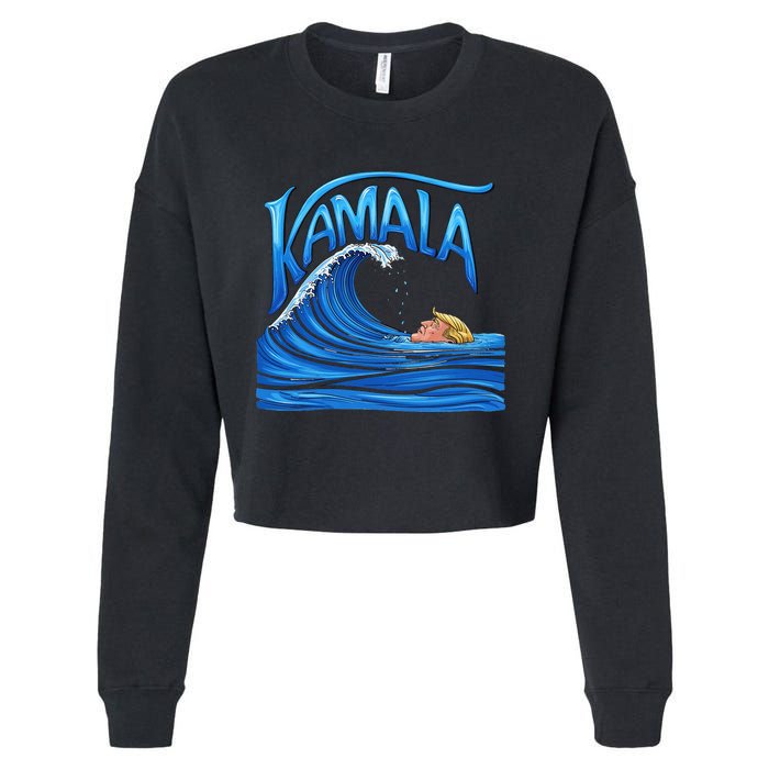 Blue Wave Cat For Kamala Harris Trump Cropped Pullover Crew