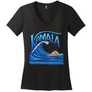 Blue Wave Cat For Kamala Harris Trump Women's V-Neck T-Shirt