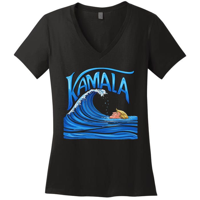 Blue Wave Cat For Kamala Harris Trump Women's V-Neck T-Shirt