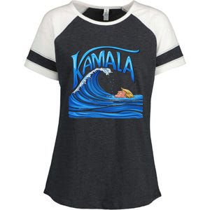 Blue Wave Cat For Kamala Harris Trump Enza Ladies Jersey Colorblock Tee