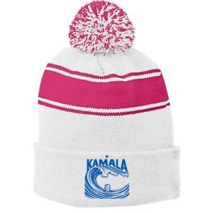 Blue Wave Cats For Kamala Funny Trump For Ladies For Guy Stripe Pom Pom Beanie