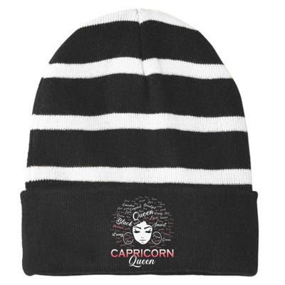 Black Wo Capricorn Queen January Birthday Striped Beanie with Solid Band