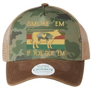 Barbecue With Cow Pig And Chicken Smoke ’Em If You Got ’Em Retro Legacy Tie Dye Trucker Hat