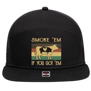 Barbecue With Cow Pig And Chicken Smoke ’Em If You Got ’Em Retro 7 Panel Mesh Trucker Snapback Hat