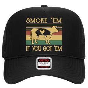 Barbecue With Cow Pig And Chicken Smoke ’Em If You Got ’Em Retro High Crown Mesh Back Trucker Hat