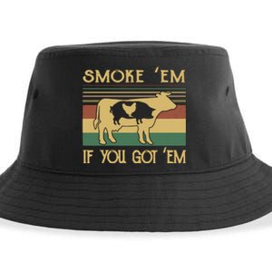 Barbecue With Cow Pig And Chicken Smoke ’Em If You Got ’Em Retro Sustainable Bucket Hat